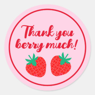 Elegant Script Strawberry Thank You Berry Much Classic Round Sticker