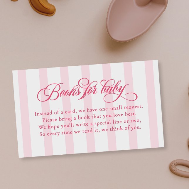 Elegant Script Stripes Baby Shower Books For Baby Enclosure Card (Creator Uploaded)