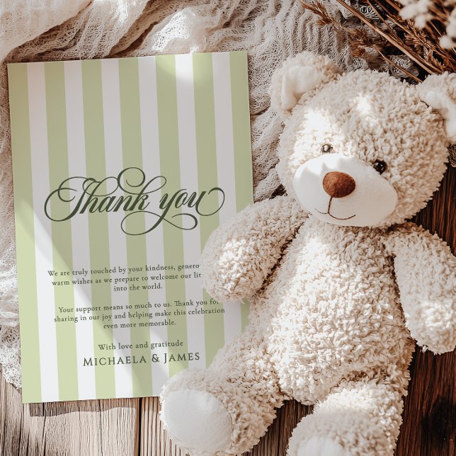 Elegant Script & Stripes Baby Shower Thank You Card (Creator Uploaded)