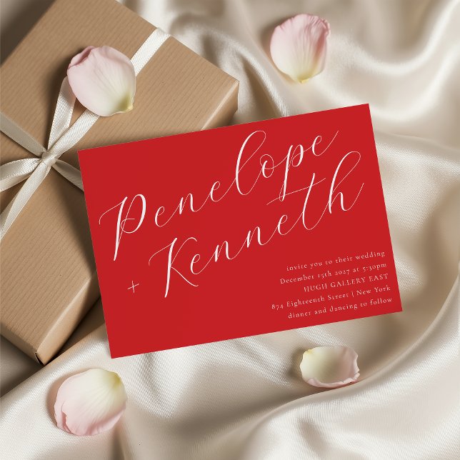 Elegant Script Stylish Red Christmas Wedding Invitation (Creator Uploaded)