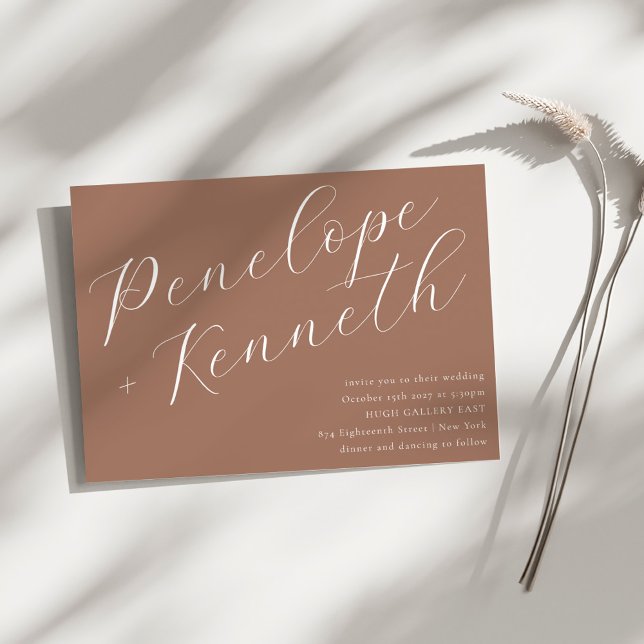 Elegant Script Stylish Wedding Earthy Mocha Brown Invitation (Creator Uploaded)