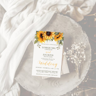 Elegant Script Sunflower Wedding Invitation