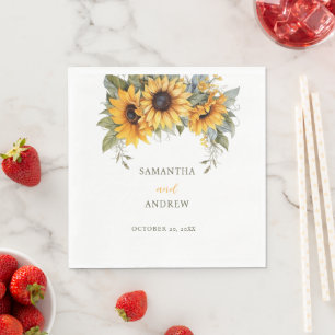 Elegant Script Sunflower Wedding Invitation Napkin