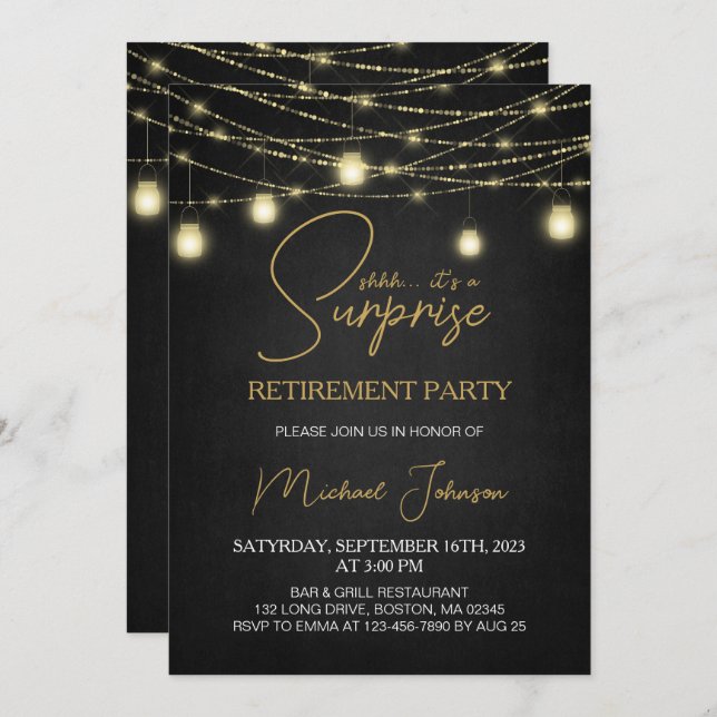 Elegant Script Surprise Retirement Party Invitation (Front/Back)