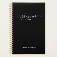 Elegant Script Swashes Weekly Monthly Black Plann