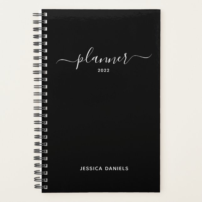 Elegant Script Swashes Weekly Monthly Black  Planner (Front)