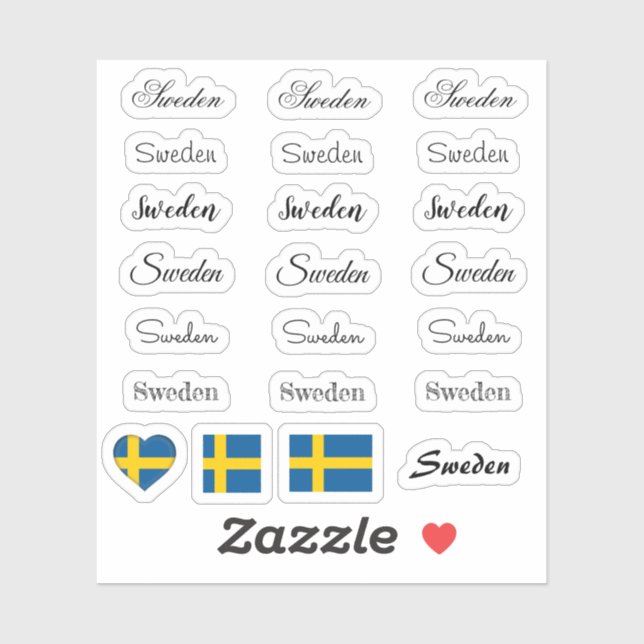 Elegant script Sweden & Swedish Flag /name Set (Sheet)