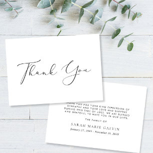 Elegant Script Sympathy Funeral Memorial Thank You Card