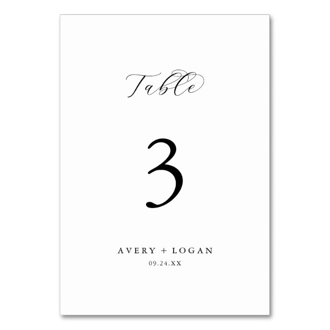 Elegant Script Table Number (Front)