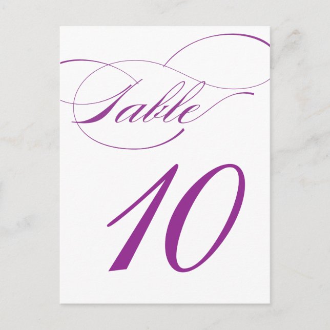 Elegant Script Table Number Postcard | Purple (Front)
