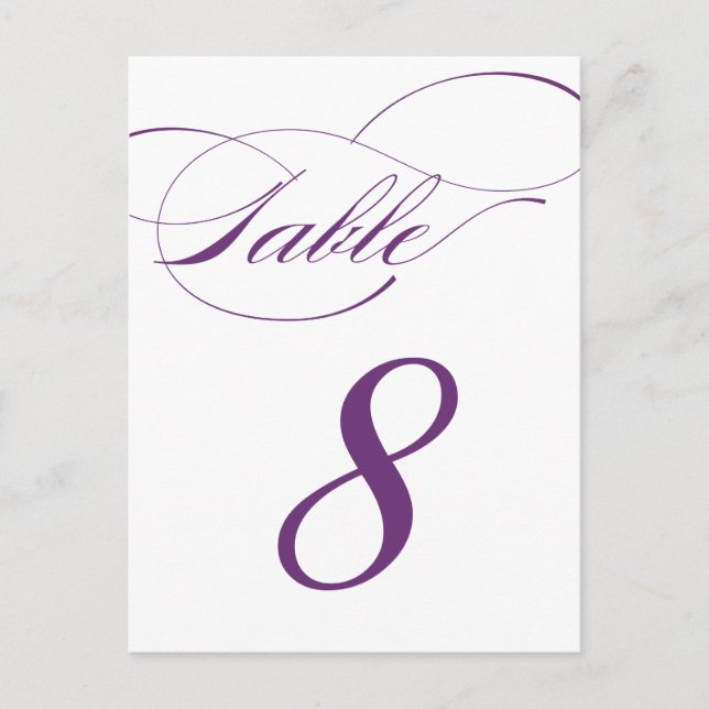 Elegant Script Table Number Postcard | Purple 520C (Front)