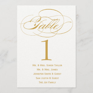 Elegant Script Table Number with Guests - Gold