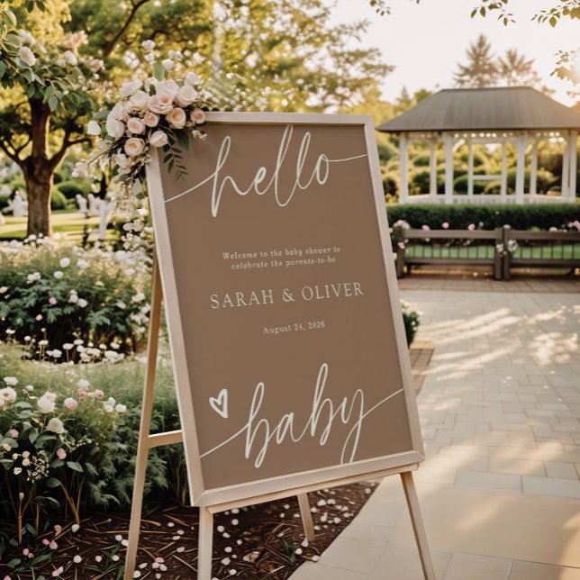 Elegant Script Tan Brown Baby Shower Welcome Sign (Creator Uploaded)