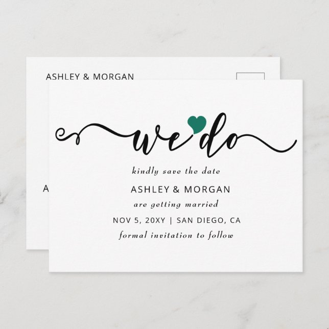 Elegant Script Teal Heart We Do Save the Date Announcement Postcard (Front/Back)