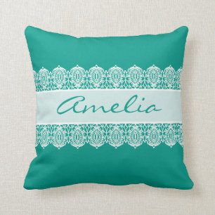 Elegant Script - Teal Lace Monogram Cushion