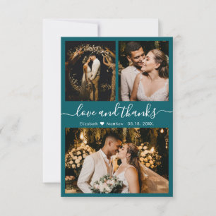 Elegant Script Teal Photo Collage Thank You  Card