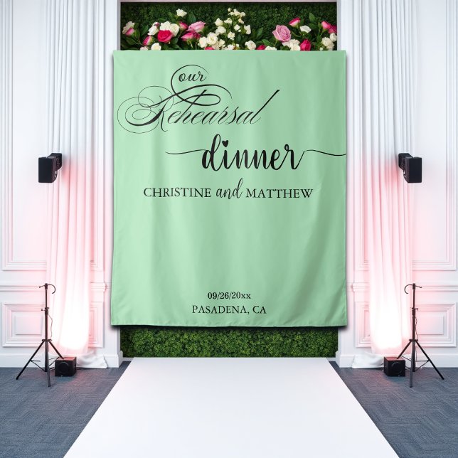 Elegant Script Teal Rehearsal Dinner Backdrop Tapestry (Creator Uploaded)