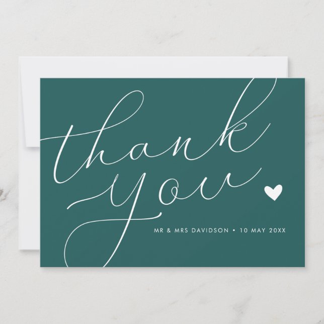 elegant script teal wedding thank you card (Front)