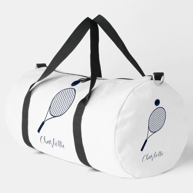Elegant Script Tennis Player Monogram Personalised Duffle Bag (Left Corner)
