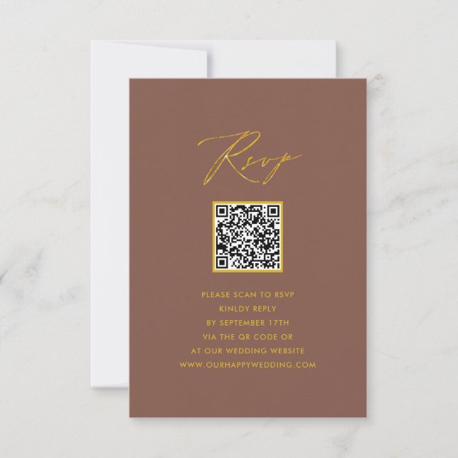 Elegant Script Terracotta Simple QR Wedding RSVP (Front)