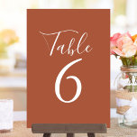 Elegant Script Terracotta Table Numbers<br><div class="desc">These elegant terracotta table numbers can be personalised in chic white lettering. Designed by Thisisnotme©</div>