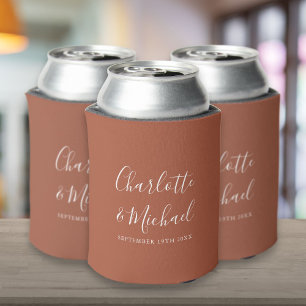 Elegant Script Terracotta Wedding Can Cooler