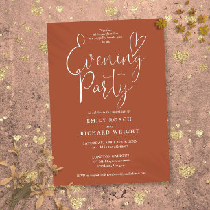 Elegant Script Terracotta Wedding Evening Party Invitation
