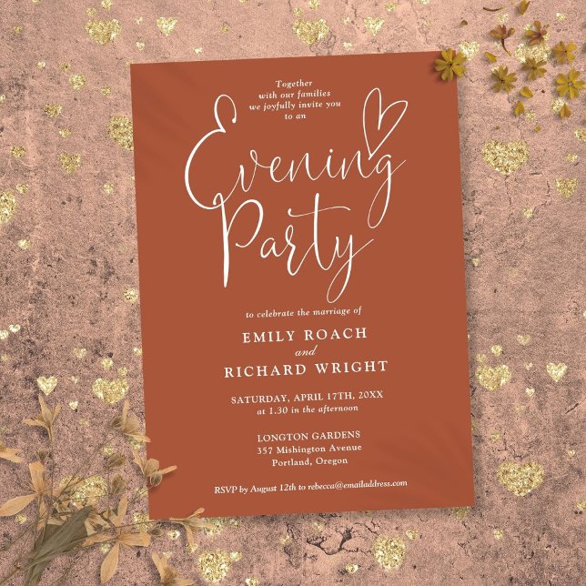 Elegant Script Terracotta Wedding Evening Party Invitation (Elegant Script Terracotta Wedding Evening Party Invitation)