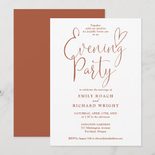 Elegant Script Terracotta Wedding Evening Party Invitation