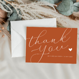 elegant script terracotta wedding thank you card