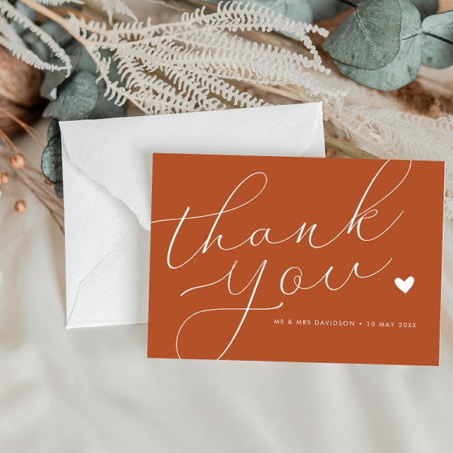 elegant script terracotta wedding thank you card (Creator Uploaded)