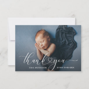 elegant script thank you birth announcement card