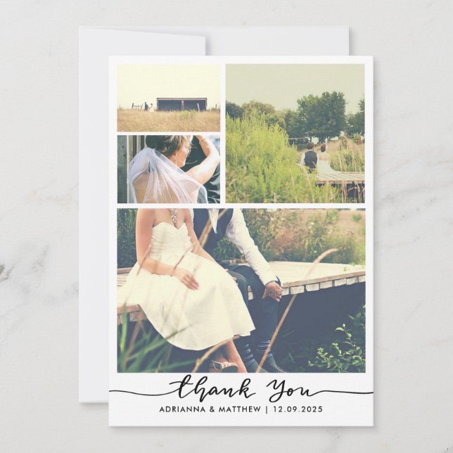Elegant Script Thank You | Couple Photo Wedding Card (Front)