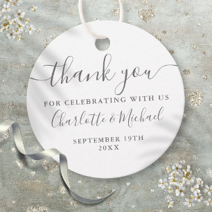 Elegant Script Thank You Gray And White Wedding Favour Tags
