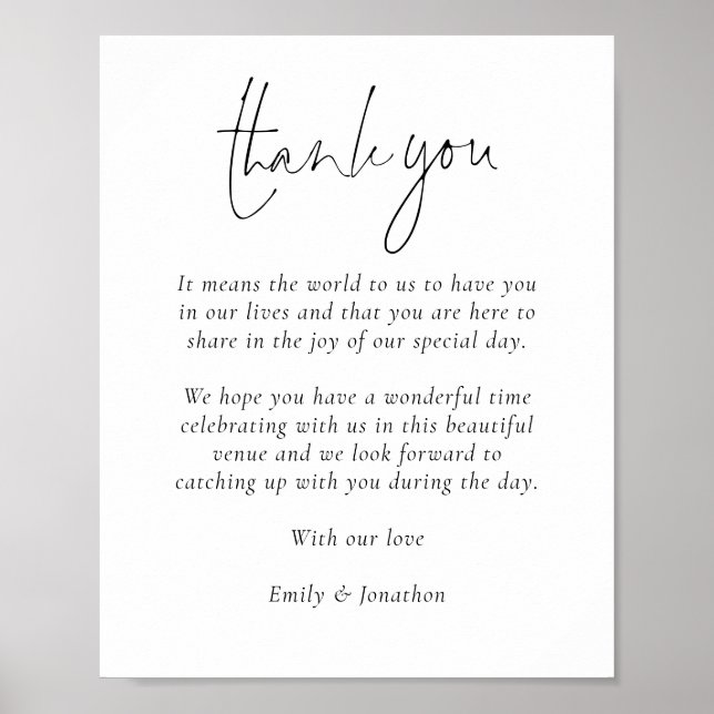 Elegant Script Thank You Message to Wedding Guests Poster (Front)