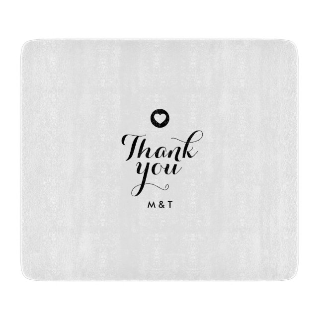 Elegant Script Thank You Monogram Wedding Favour Cutting Board (Front)