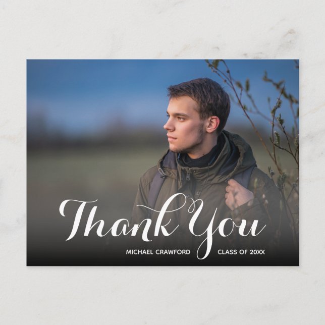 Elegant Script Thank You Photo Graduation Postcard (Front)