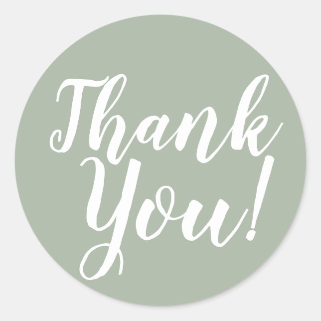 Elegant Script Thank You Sage Green Favour Classic Round Sticker (Front)