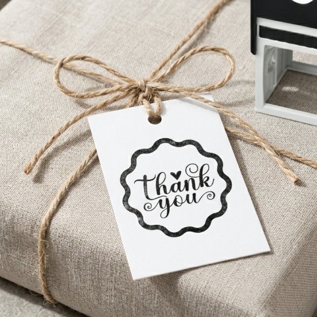 Elegant Script Thank You Scalloped Border Self-inking Stamp (thank you script stylish self inking)