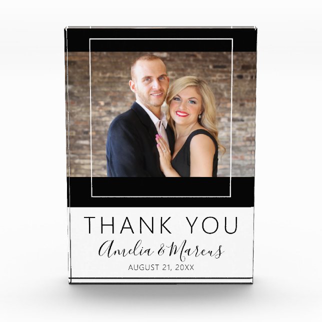 Elegant Script Thank you Wedding Favour Keepsake Photo Block (Front)