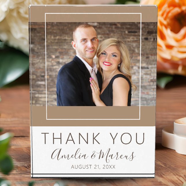 Elegant Script Thank you Wedding Favour Keepsake Photo Block (Creator Uploaded)