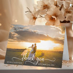 Elegant Script THANK YOU wedding note card | PHOTO<br><div class="desc">Elegant yet modern personalized wedding or anniversary thank you folded note cards to send out to your guests. THANK YOU in script topography design with name and date. Custom cards with your photo / picture. Inside card has option to add your text or delete for handwritten note. Budget friendly, easy...</div>