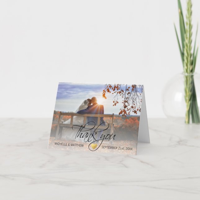 Elegant Script THANK YOU wedding note card | PHOTO (Front)