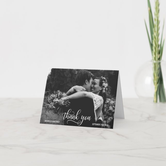Elegant Script THANK YOU wedding note card | PHOTO (Front)