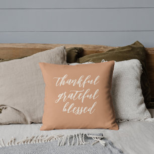 Elegant Script Thankful Grateful Blessed Quote Cushion