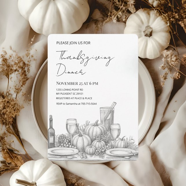 Elegant Script Thanksgiving Dinner Invitation (Creator Uploaded)