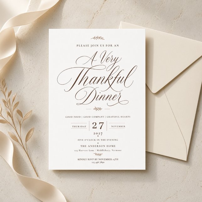 Elegant Script Thanksgiving Dinner Invitation (Creator Uploaded)
