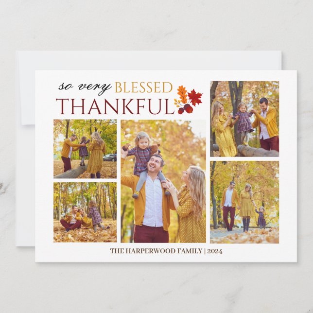 Elegant Script thanksgiving family photo Collage Holiday Card (Front)