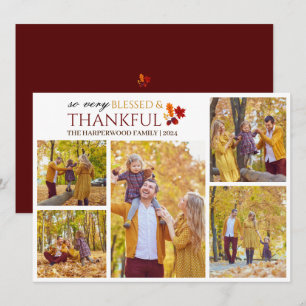 Elegant Script thanksgiving family photo Collage Holiday Card