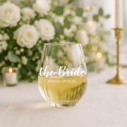 Elegant Script The Bride Personalised Wedding Wine Stemless Wine Glass